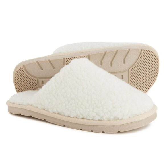 NWT RJ FUZZIES Women's Curly Wool Cozy Scuff Slide-On Slippers - Picture 1 of 8